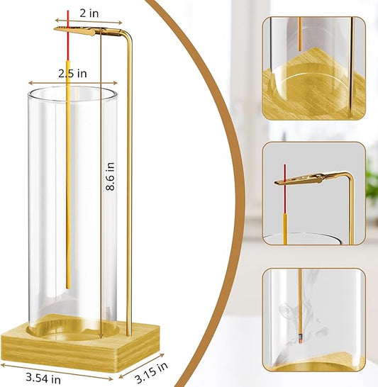 Incense Holder for Sticks, Insence-Stick Holder, Anti-Ash Flying No Mess Incense Burner, Incense Stick Holder with Glass Ash Catcher, for Yoga Spa Meditation Home Decor(1 Pack)