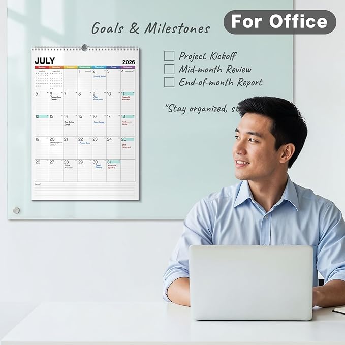 Dunwell Large Wall Calendar 2026, 12x17 (Colorful), Big Grid 12 x 17 Hanging Monthly Calendar with Large Daily Blocks, Premium Paper, Use Jan to Dec 2026