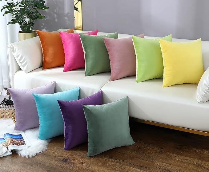 mixeoo Comfy Hot Pink Throw Pillow Covers Decorative Square Solid Thick Velvet Super Soft Cushion Cases Home Decor for Sofa Couch Living Room Chair, Set of 2, 20 x 20 Inch