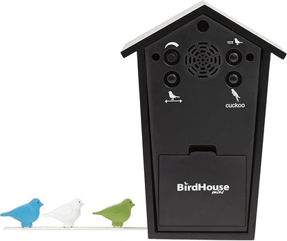 KOOKOO Birdhouse Mini Black, Tiny Modern Cuckoo Clock with 12 Natural Bird Songs or Cuckoo Call
