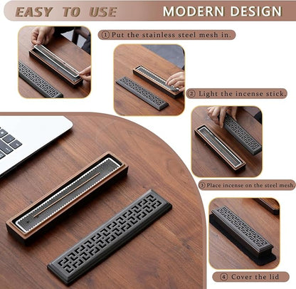 CEREMONY Incense Holder,Ceramic Incense Holder for Sticks with Ash Catcher,Coffin Style Incense Box,Incense Burner for Meditation Yoga Spa Room Decor(Brown)