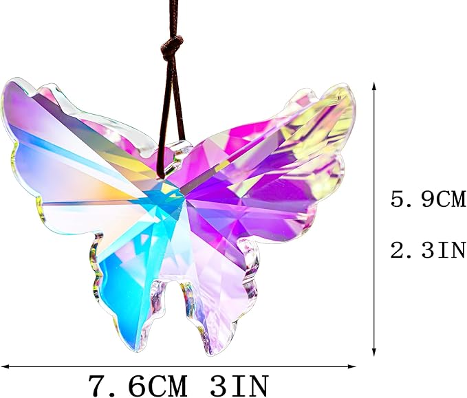 76mm Crystal Hanging Butterfly Prism Suncatcher,Rainbow Glass Butterfly Sun Catcher,AB Prism Hanging Crystals for Window Garden Home Christmas Decor