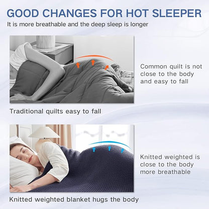 Guohaoi Knitted Weighted Blanket for Adults (Dark Grey 50"x75" 12lbs) No Beads Cooling Throw Blanket for Hot Sleepers, Home Decor Breathable Chunky Knit Heavy Blanket Use on Full Size Bed