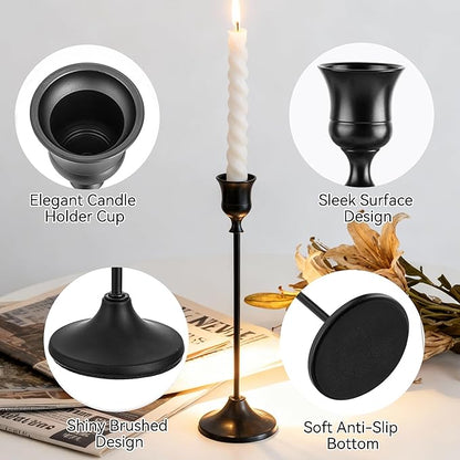 Taper Candle Holders, Tall Vintage Metal Candlestick Holders, 6 PCS Black Candle Sticks Holders for Home Decor Table Centerpiece Wedding Housewarming Festival, Black, 2 Sets (6 pcs)