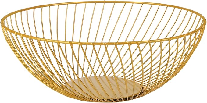 IBWell Gold Wire Fruit Basket Bowl Kitchen Stand for the Counters(Rount-Twill Small)