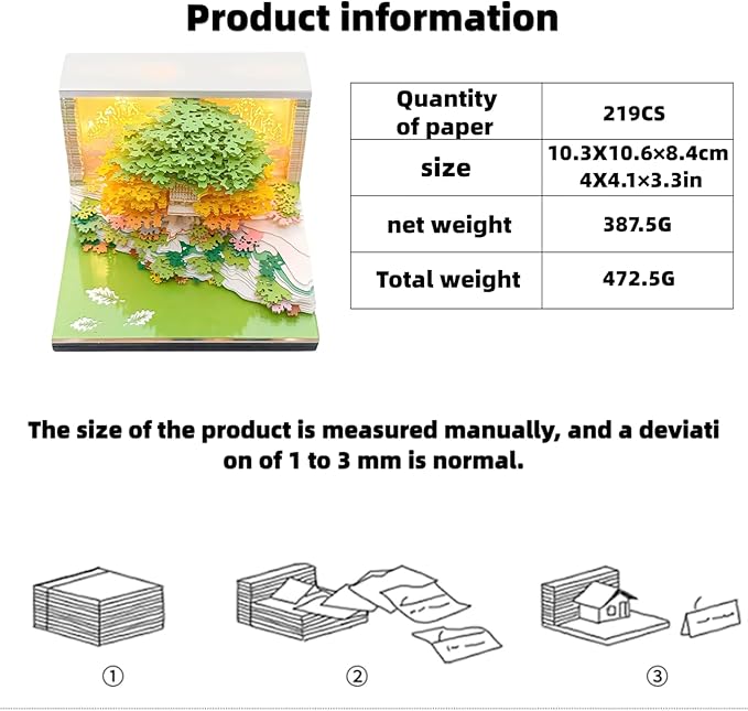 3D Calendar 2026, Desk Calendar With LED Light, 3d Tree Memo Pad Creative Desk Calendar, Christmas Gift for Colleague Friend, Desktop Decoration