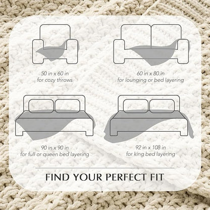 EVERGRACEHOME Chunky Chenille Knit Throw Blanket for Couch, Soft Luxurious Oversized Queen Moss Stitch Blanket for Bed, Large Cozy Farmhouse Knitted Throw for Sofa, Beige, 90" x 90"