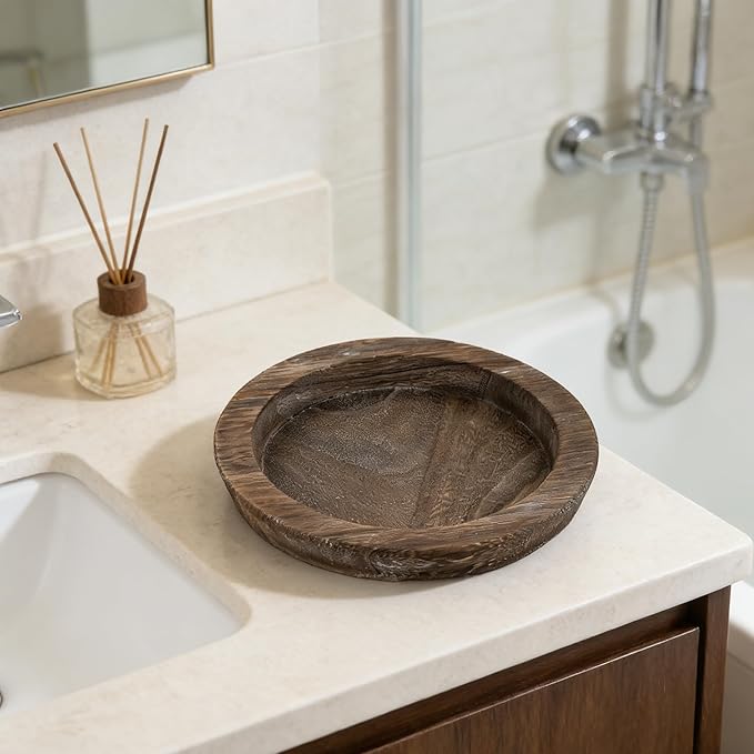 Hanobe Candle Plate Holder Tray: 7.9" Small Round Wood Decorative Candle Plate - Rustic Farmhouse CoffeeTable Decor - Tealight Pillar Trays for Easter Saint Patrick's Day Home Decor