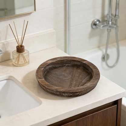 Hanobe Candle Plate Holder Tray: 7.9" Small Round Wood Decorative Candle Plate - Rustic Farmhouse CoffeeTable Decor - Tealight Pillar Trays for Easter Saint Patrick's Day Home Decor