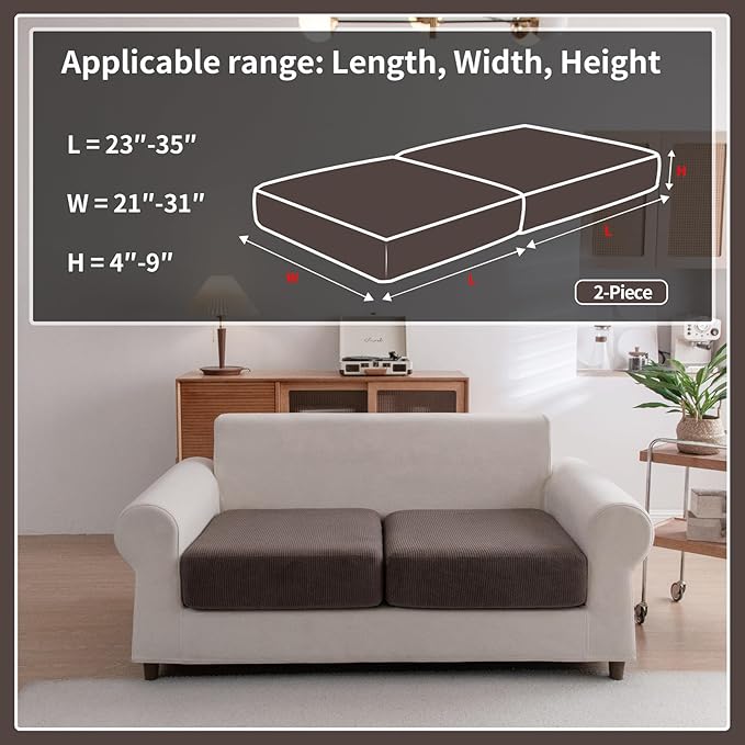 Sectional Couch Covers, Wear Resistant Stretch Sofa Covers Washable Soft Couch Cushion Covers Anti Slip Furniture Protector Sofa Slipcovers for Pets (2 Pieces 2 Seaters Cover, Brown)