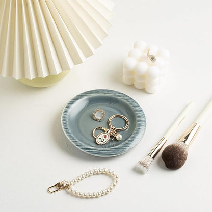 Ring Dish Holder, Jewelry Dishes for Women, Ceramic Trinket Dish Tray, Cute Key Bowl, Decorative Jewelry Plate, Gift for Friends Sister Mom Daughter (grey)