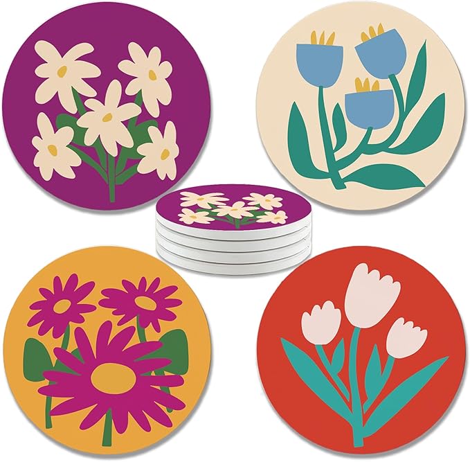 zcyhtqp, Funny Absorbent Round Ceramic Stone Coasters Set of 4 with Cork Base, Abstract Modern Art Ceramic Coasters, Gifts for Home, Kitchen, Bar, Coffee Table, Office Table Décor