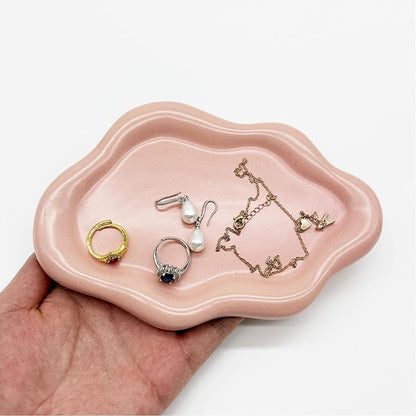 Ceramic Jewelry Tray, Jewelry Dish for Women, Small Ring Dish, Pink Cloud Tray Nightstand Decor Jewlery Plate Ring Holder Dish, Gift for Mom Trinket Tray Jewelry Bowl for Keys, Perfume,Candles