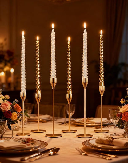 Set of 6 Candlestick Holders Gold Taper Candle Holders Tall Candle Sticks Holder Decor for Christmas, Wedding, Dinning, Anniversary, Party, Holiday