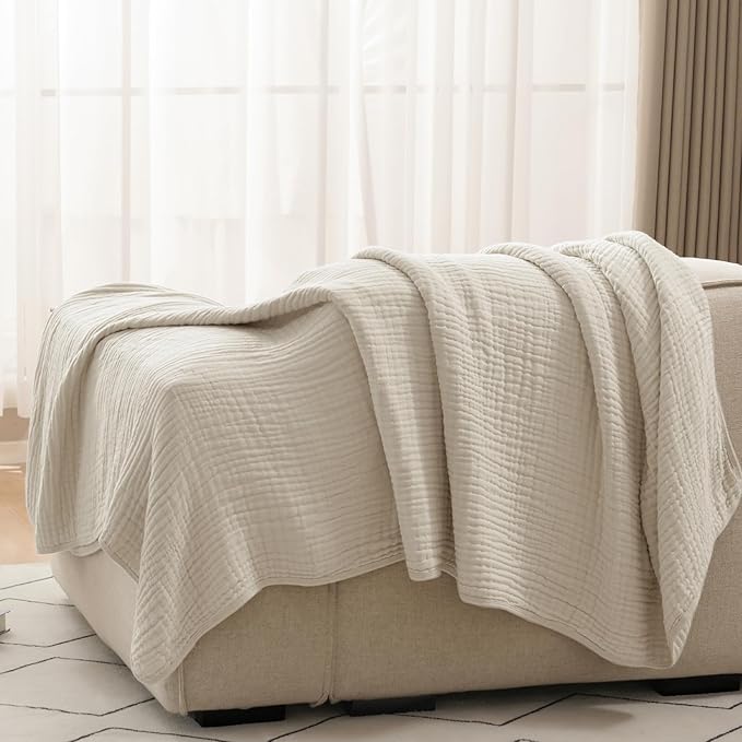 PHF Cooling Muslin Blanket Twin Size 60"x80", 6-Layer Lightweight Gauze Blanket Made from 35% Rayon Derived from Bamboo & 65% Cotton, Breathable & Ultra Soft Cozy for Hot Sleepers, French Oak