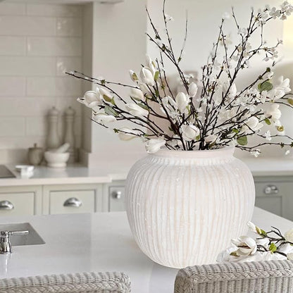 Oakrain Large Rustic Minimalist Vase, 11" Distressed Round Floor Vase for Home Decor, Farmhouse Decorative Centerpieces for Living Room Bedroom, Vintage White