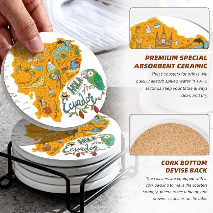Coasters Set of 6 Ceramic Drink Coaster with Cork Base Modern Style Coasters for Mugs and Cups Office Kitchen 4 in