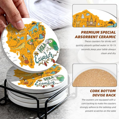 Coasters Set of 6 Ceramic Drink Coaster with Cork Base Modern Style Coasters for Mugs and Cups Office Kitchen 4 in