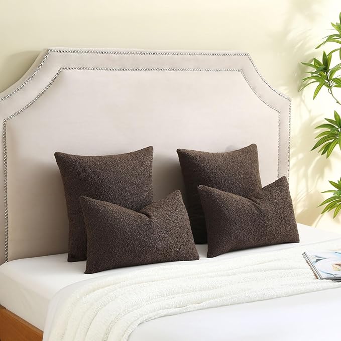 FUTEI Pack of 2 Dark Coffee Decorative Throw Pillow Covers 18x18 Inch Soft Cozy Solid Boucle Textured Cushion Case,Modern Home Decor for Couch Bed Living Room
