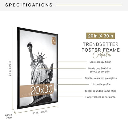 MCS Trendsetter 20x30 Poster Frame Black High-Gloss, Vertical & Horizontal Wall Hanging Large Picture Frame for Photos, Posters & Art Prints (1-Pack)