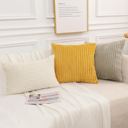 Simmore Decorative Spring Throw Pillow Covers 12x20 Set of 2, Soft Natural Plush Flannel Double-Sided Fluffy Lumbar Pillow Covers for Couch Sofa Living Room, Beige