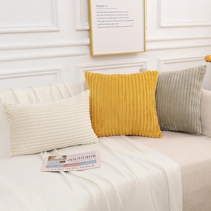 Simmore Decorative Spring Euro Sham Throw Pillow Covers 24x24 Set of 2, Soft Natural Plush Flannel Double-Sided Fluffy Couch Pillow Covers for Sofa Living Room, Beige
