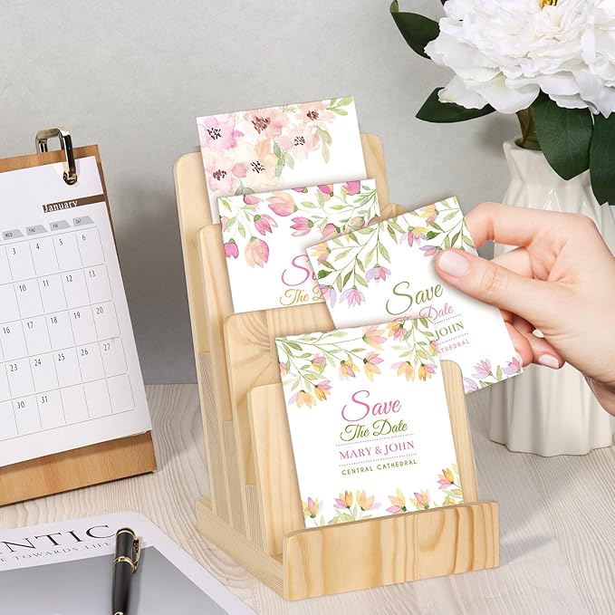 4 Tier Pine Wood Brochure Display Stand 6 x 9 inch Brochure Holder Pamphlet Display Stand for 5.5 x 8.5 inch 5 x 7 inch Booklets Menus Postcard Holder Multi Purpose Organizer
