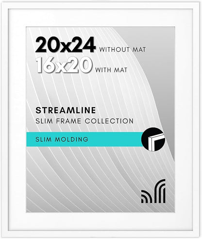 Americanflat 20x24 Picture Frame with Polished Plexiglass - Use as 16x20 Frame with Mat or Display 20x24 Photo Without Mat - Streamline Collection - Thin Border Picture Frames for Wall - White
