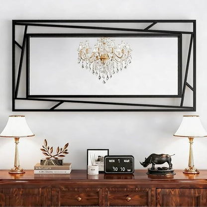 Rectangular Wall Mirror, 48''X24'' Matte Black Metal Framed Farmhouse Bathroom Mirrors for Bedroom Entryway Living Room, Hang Horizontally or Vertically