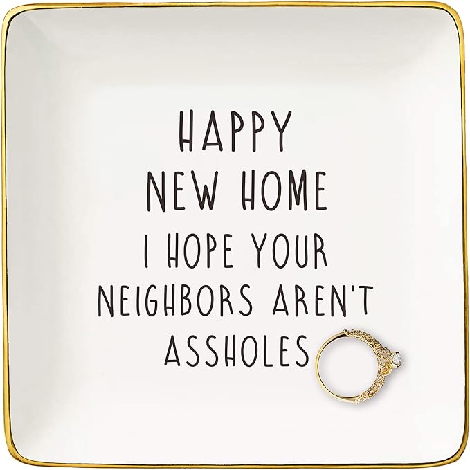 Funny Happy New Home Gifts for Houseowner-Housewarming Present-Congratulation New House-First Time Bought A House-Real Estate Broker Gift for Homeowner-Jewelry Tray Trinket Holder Ring Dish