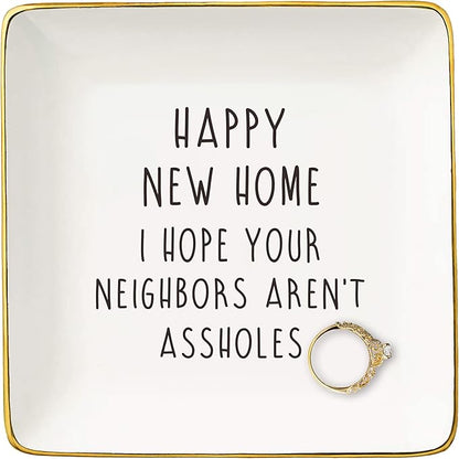 Funny Happy New Home Gifts for Houseowner-Housewarming Present-Congratulation New House-First Time Bought A House-Real Estate Broker Gift for Homeowner-Jewelry Tray Trinket Holder Ring Dish