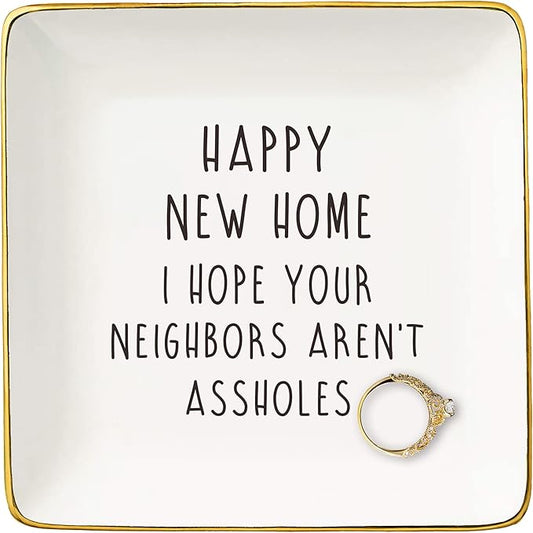 Funny Happy New Home Gifts for Houseowner-Housewarming Present-Congratulation New House-First Time Bought A House-Real Estate Broker Gift for Homeowner-Jewelry Tray Trinket Holder Ring Dish