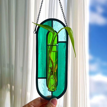 LITMIND Stained Glass Plant Propagation Station, Hanging Hydroponic Planter Terrarium with 2 Glass Tubes - Perfect for Home & Garden Décor