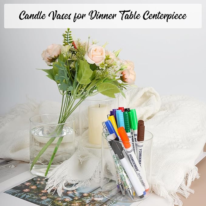 12pcs Glass Cylinder Vases for Centerpieces, 4 Inch Small Glass Flower Vase for Wedding Decoration Clear Floating Candle Holders Floral Vase Bulk for Table, Shelf, Holiday Party, Living Room Decor