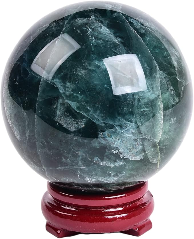 JIC Gem Large Healing Crystal Ball - Green Fluorite Sphere with Stand - Home Decoration (110-120mm)