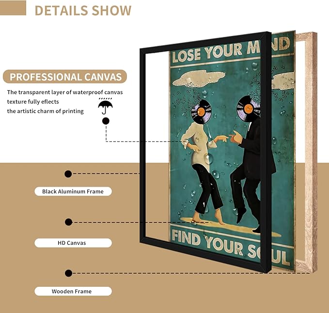 Framed Art Vintage Classic Movie Fiction posters for room aesthetic Spiritual Quotes Lose Your Mind Find Your Soul Canvas Wall Art Cool Music Dance Wall Decor Painting for Bedroom 24x36in