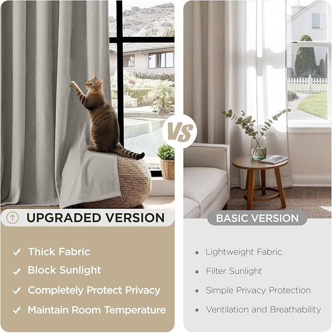 Joydeco Greyish White Pinch Pleated Thick Linen Curtains 90 Inch Long 2 Panel Set for Living Room, Double-Faced Curtain for Bedroom, Back Tab Blackout Drapes with Adjustable Hooks (40”W x90”L)