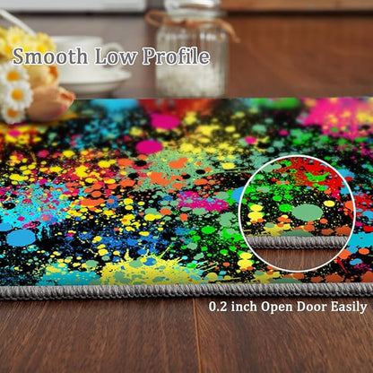 Grunge Paint Splatter Rug 5.3x6.7 Area Rugs Abstract Colorful Graffiti Rugs Ultra Soft Non Slip Washable Low Pile Carpet for Gameroom Bedroom Living Room Kids Room Playroom Home Decor