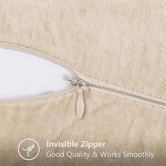 decorUhome Spring Chenille Soft Throw Pillow Covers 24x24 Set of 2, Farmhouse Velvet Neutral Decorative Euro Sham Pillow Covers with Stitched Edge for Couch Sofa Bed Home Decor, Beige