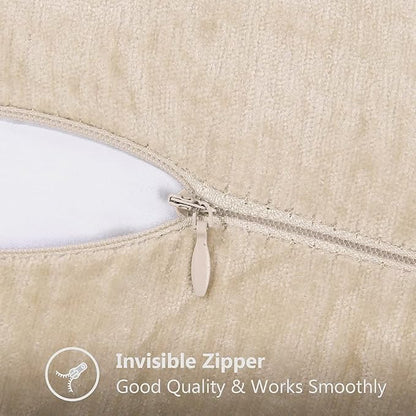 decorUhome Spring Chenille Soft Throw Pillow Covers 12x20 Set of 2, Lumbar Velvet Farmhouse Neutral Decorative Pillow Covers with Stitched Edge for Couch Sofa Bed Home Decor, Beige