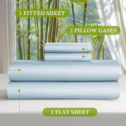 Shilucheng 100% Viscose Derived from Bamboo_ Sheets King Size 4pcs - Ultra Cooling & Silky Soft Bed Sheets, 16" Deep Pocket, Perfect for Hot Sleepers, Hotel Bedding Sheets (Teal Blue)