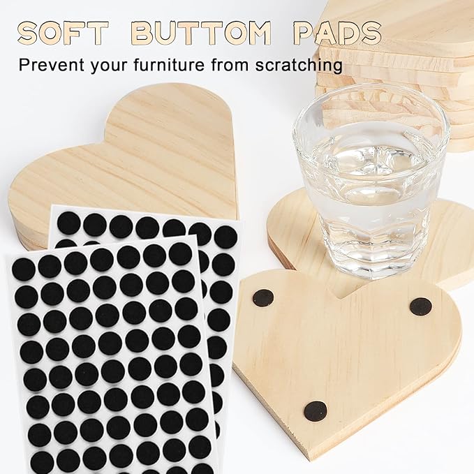 12 Pieces Unfinished Wood Coasters, GOH DODD 4 Inch Wooden Blanks with Non-Slip Pads for Laser Engraving Wood Burning Staining Painting Decoupage Housewarming Gifts Wedding Crafts Education, Heart