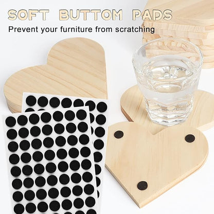 12 Pieces Unfinished Wood Coasters, GOH DODD 4 Inch Wooden Blanks with Non-Slip Pads for Laser Engraving Wood Burning Staining Painting Decoupage Housewarming Gifts Wedding Crafts Education, Heart