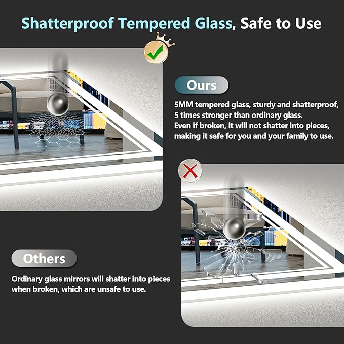 38x38 LED Bathroom Mirror with Lights, Backlit & Front Lit, Anti-Fog Lighted Vanity Mirror for Bathroom Wall, 3 Colors, Dimmable, Memory, HD Tempered Glass, Shatter-Proof, CRI>90, ETL Listed