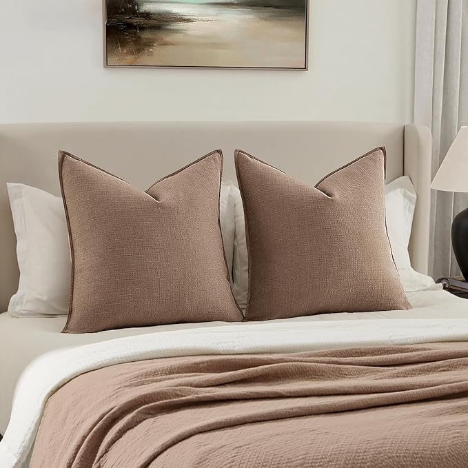 MIULEE Euro Sham Pillow Covers for Bed 24x24, 2 Pack Coco Brown Thick & Textured Decorative Throw Pillow Covers, Neutral Linen Cushion Cases, Modern Farmhouse Home Decor, No Filling