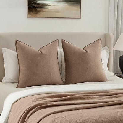 MIULEE Euro Sham Pillow Covers for Bed 24x24, 2 Pack Coco Brown Thick & Textured Decorative Throw Pillow Covers, Neutral Linen Cushion Cases, Modern Farmhouse Home Decor, No Filling