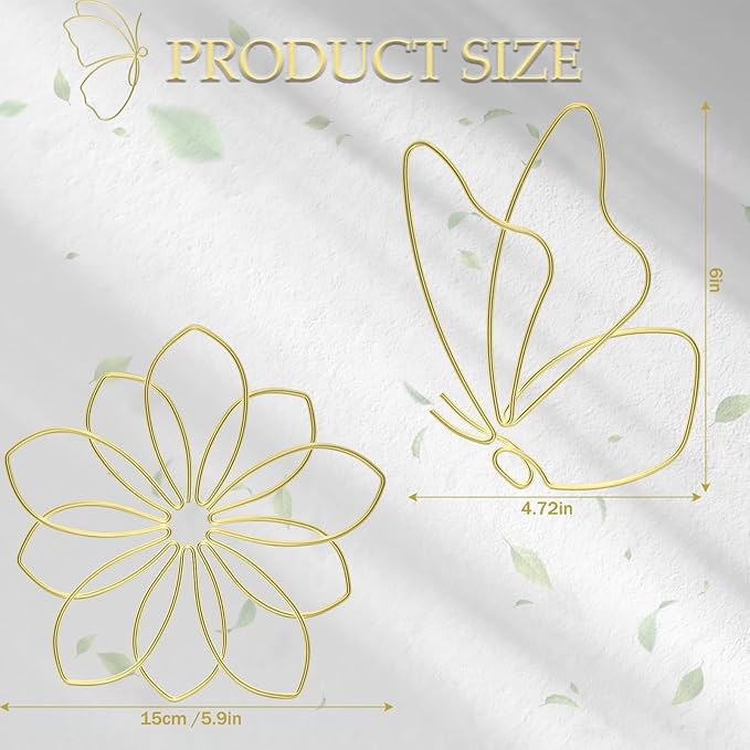 Hotop 6 Pieces Metal Butterfly Wall Decor Metal Wall Art Heart Hanging Decorations Wire Flowers Decals Decor for Kitchen Bathroom Indoor Outdoor Wedding Birthday Party(Stylish,Gold)