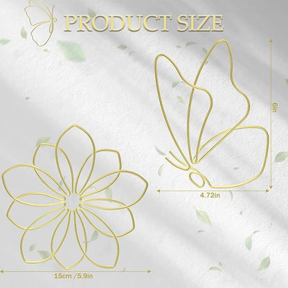 Hotop 6 Pieces Metal Butterfly Wall Decor Metal Wall Art Heart Hanging Decorations Wire Flowers Decals Decor for Kitchen Bathroom Indoor Outdoor Wedding Birthday Party(Stylish,Gold)