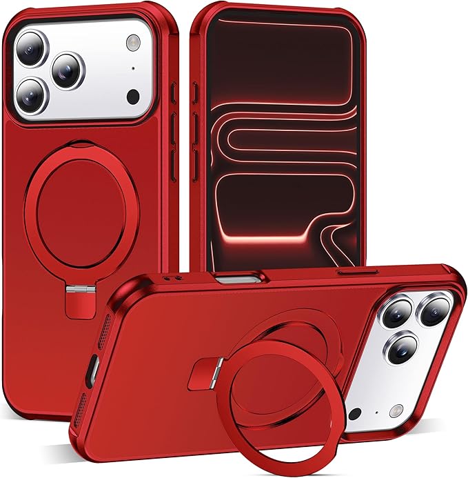 Compatible with iPhone 17 Pro Max Case with Invisible Magnetic O-Ring Stand Military-Grade Phone Case for iPhone 17 ProMax 6.9" [Compatible with Mag-Safe][Great Grip Feeling], Red