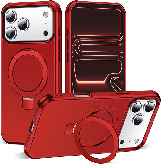 Compatible with iPhone 17 Pro Max Case with Invisible Magnetic O-Ring Stand Military-Grade Phone Case for iPhone 17 ProMax 6.9" [Compatible with Mag-Safe][Great Grip Feeling], Red